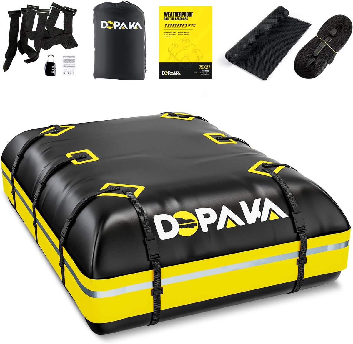 SnelShoppen - Waterproof Dakkoffer Tas 21 Cubic Feet, 100% Waterdicht, Heavy Duty 1000D, Ruimte voor 6 Koffers, Ideaal voor Auto's met/zonder Dakkoffe