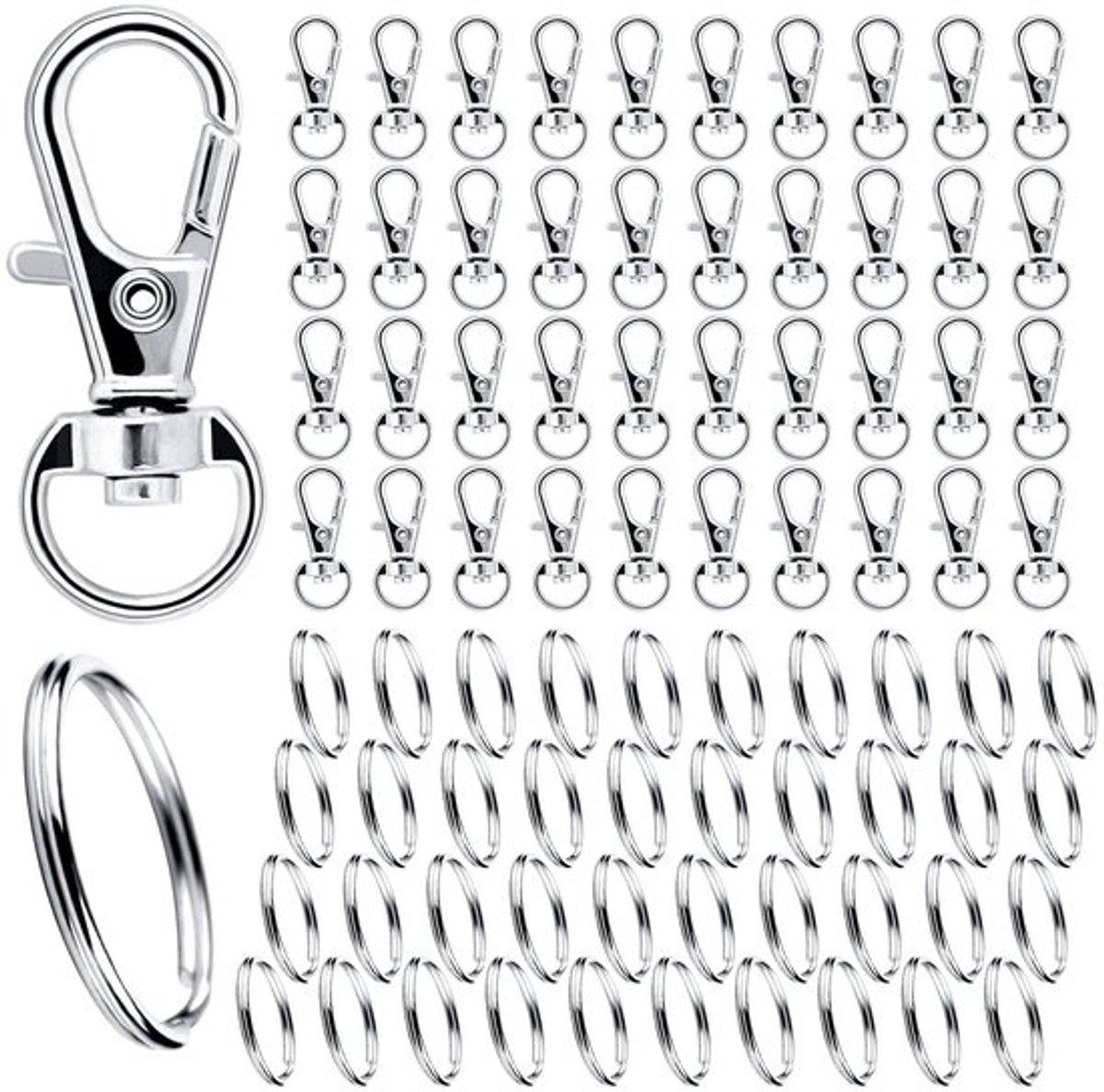 Sleutelhanger 80 Stuks - Karabijnhaken/Sleutelringen - DIY Sieraden - Robuust/duurzaam - Lichtgewicht - Diameter 2,5 cm - Keychain