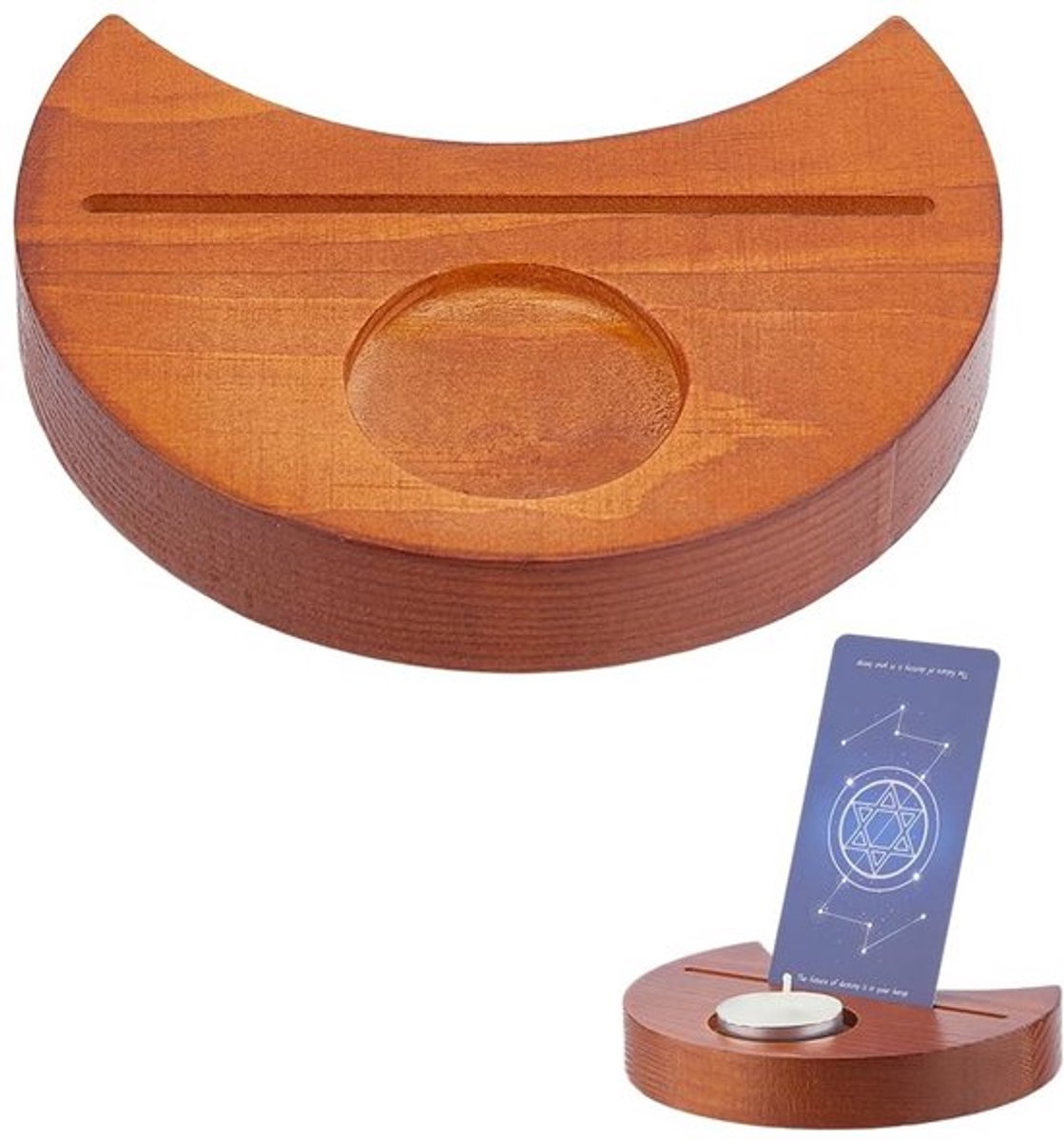 Tarotkaarthouder Maanfasen - Houten Display - 2 Stuks - Divinatie Accessoires - Affirmatiekaarten - Afmetingen 118x92x20 mm - Kaartdisplay
