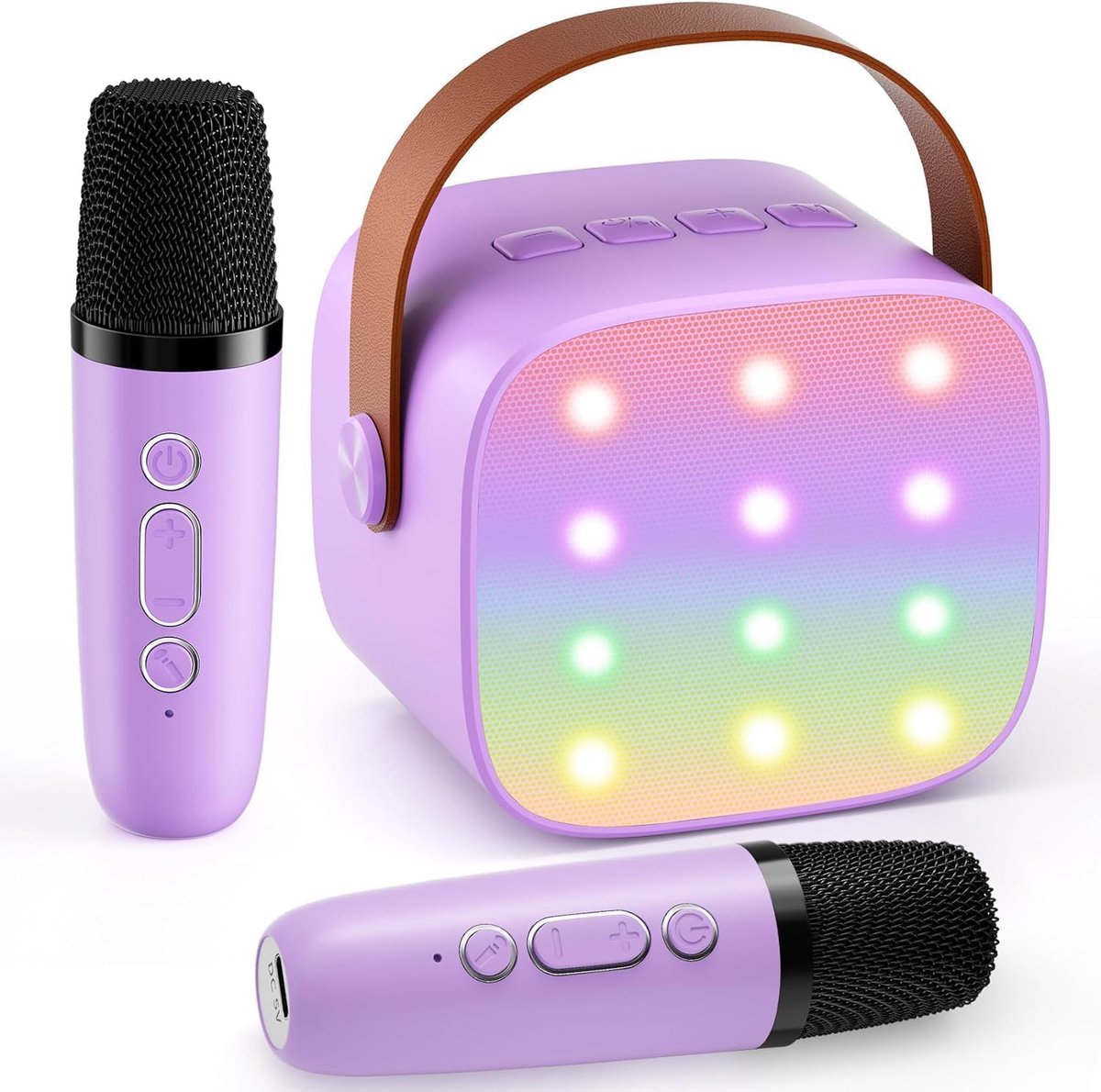 SnelShoppen - Mini Karaoke Machine met 2 Draadloze Microfoons - Draagbare Bluetooth Karaoke voor Kinderen en Volwassenen - Perfect voor Feesten, Kerst