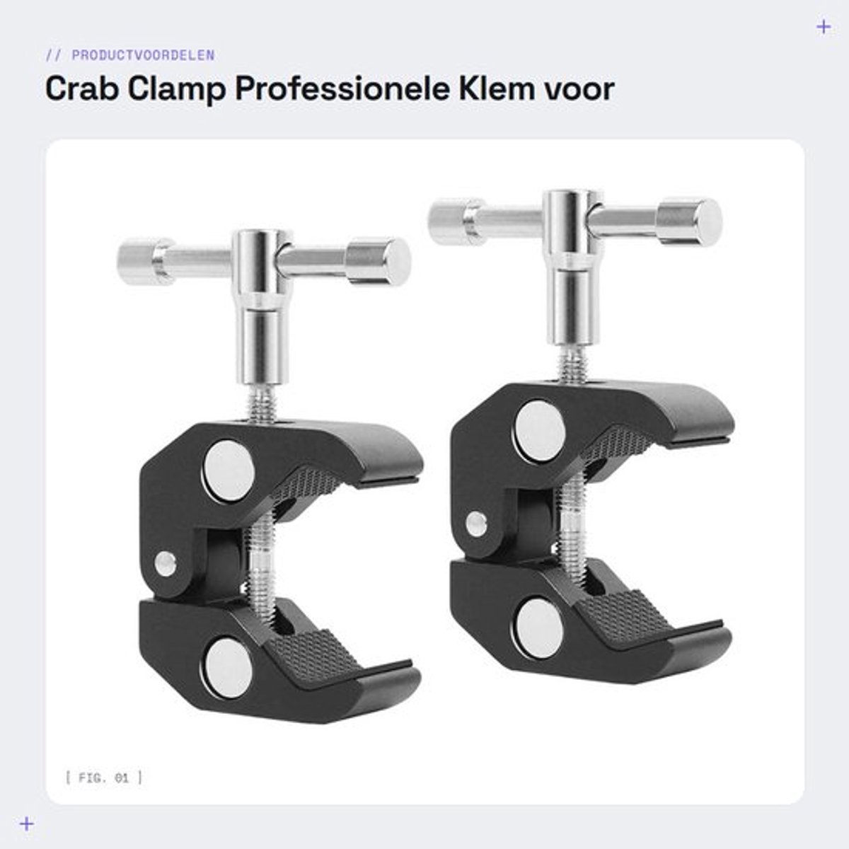 Krabklem Professioneel - Klem voor Bureau/Paneel - Bevestigingsdraad 1/4"/3/8" - Geschikt voor Foto/Film - Max. Dikte 5,5 cm