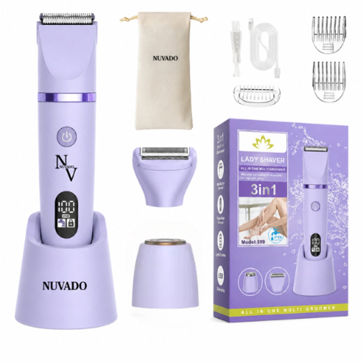3-in-1 Oplaadbare Ladyshave Gezicht - Paars - Oksels - Benen - Bikinilijn - Scheerapparaat Vrouw - Ontharingsapparaat Elektrisch Ontharen - Gezichtsontharing Dames - Trimmer Vrouw Intiem- Ladyshaves Bikini - USB Oplaadbaar - Reisetui