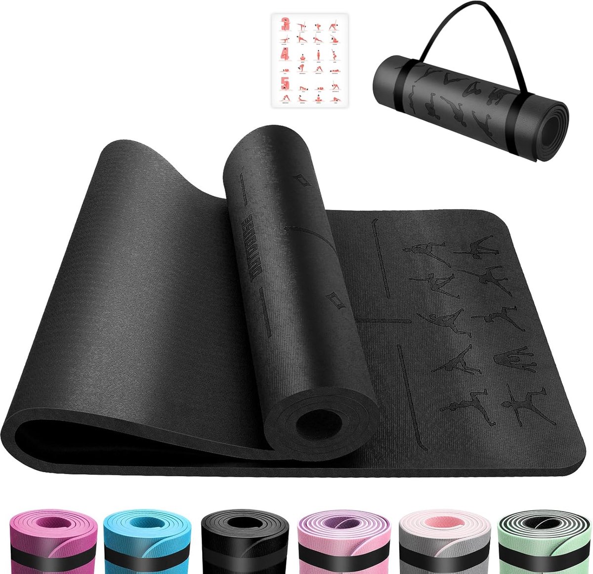 SnelShoppen - Yoga Mat TPE 6 mm Dikte Antislip Gymnastiekmat Pilates Aerobics Meditatie met Draagriem en Tas 183 x 61 cm