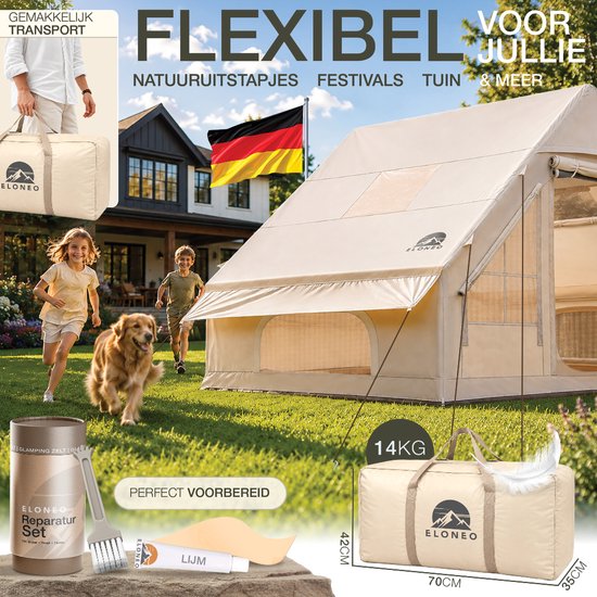 ELONEO Opblaasbare Glampingtent - Campingtent met Luchtframe - 200 cm Stahoogte - UV50 van ELONEO — afbeelding 5