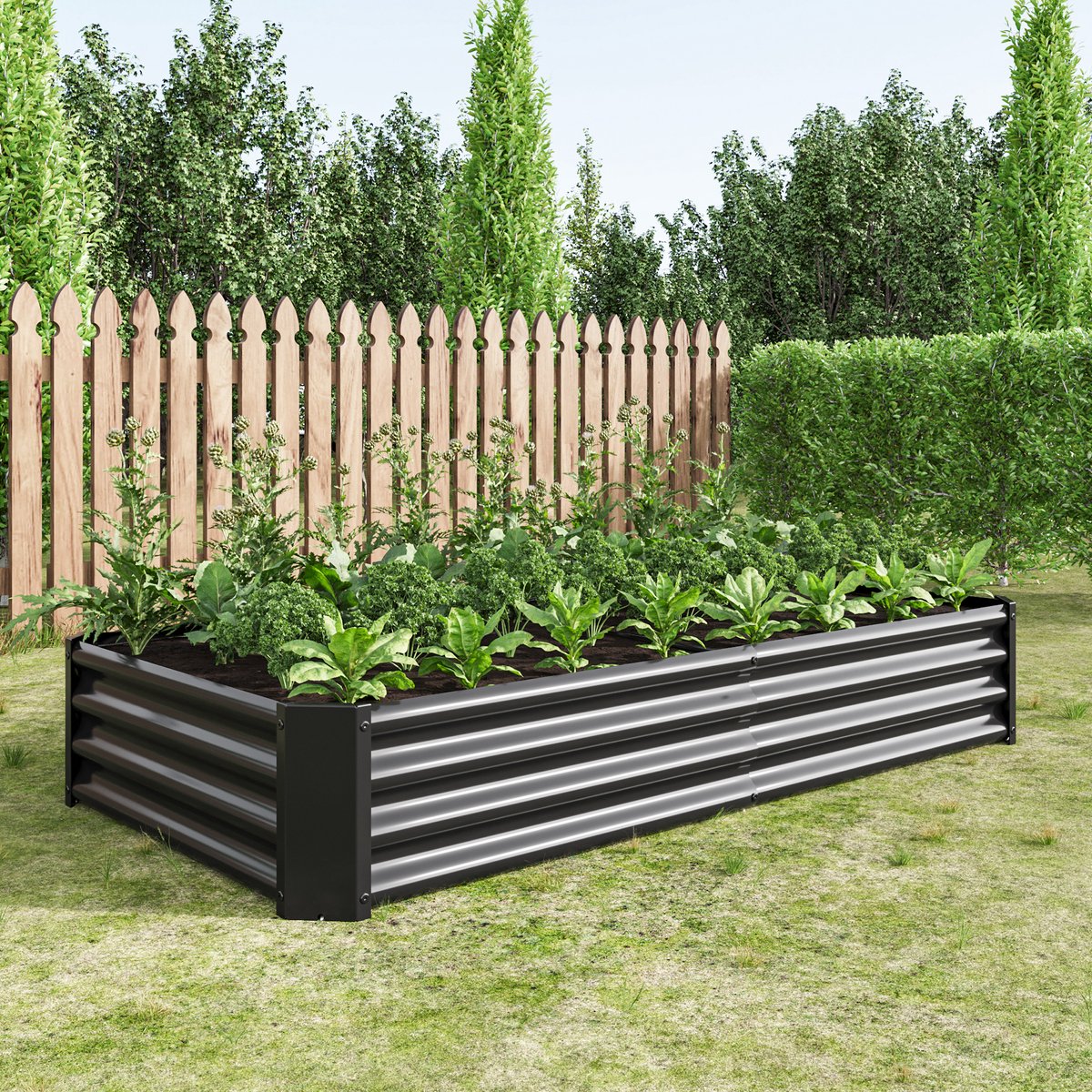 Moestuinbak Zonder Bodem 180 x 90 x 30 Cm Verzinkt Staal Zwart Voor Groente Kruiden En Bloemen In Tuin Terras En Erf