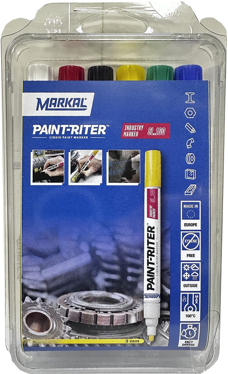 SnelShoppen - 100 Markeer Stiften Set 6 Kleuren Ronde Punt 2-4 mm voor School, Kantoor, Creatieve Projecten - Wit, Geel, Rood, Blauw, Groen, Zwart - H