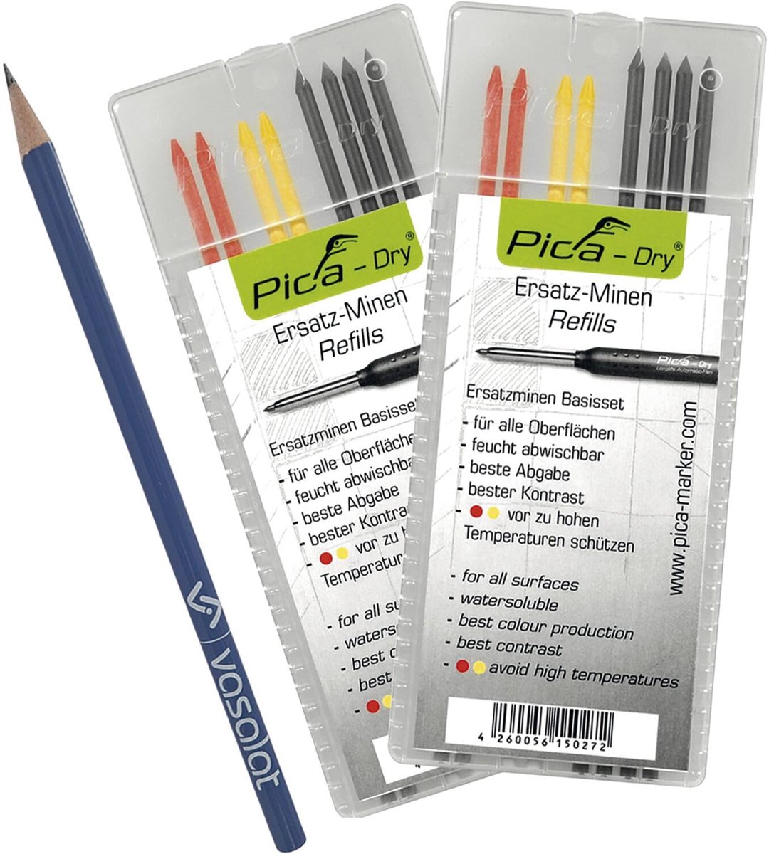 SnelShoppen - Pica Dry Stiftset - 16 Stuks Markeer Stiften voor Diepe Gaten - Geschikt voor Alle Oppervlakken - Grafiet/Rood/Geel - Ideaal voor Creati
