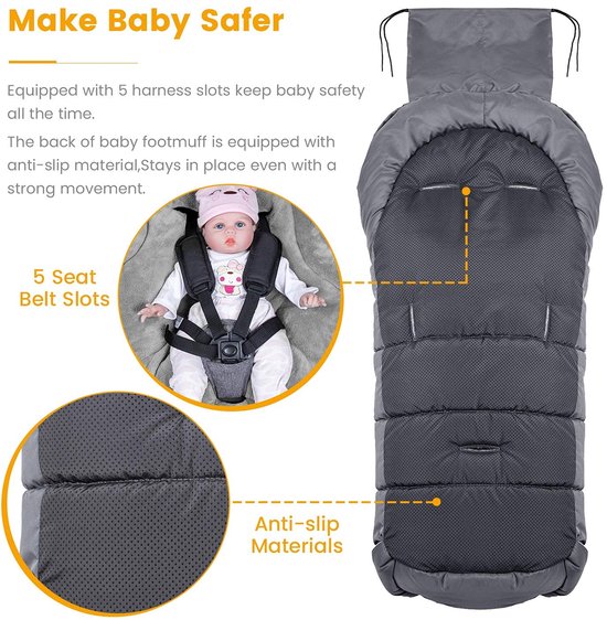 SnelShoppen - Universele Voetenzak Kinderwagen, Warme Wintervoetenzak voor Buggy en Wandelwagen, Waterdichte Dikke Thermofleece Voetenzak, Groot, Grij van Snelshoppen — afbeelding 5