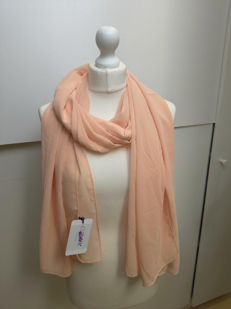 Lange dames chiffon sjaal Dominique-effen zalm perzik abrikoos-omslagdoek-stola
