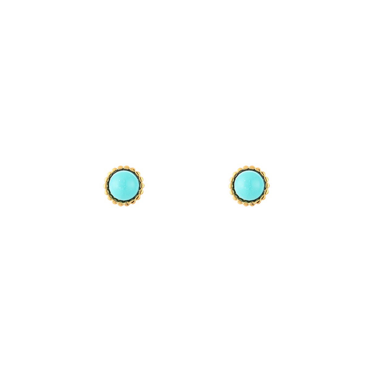 Stainless Steel Round Natural Stone Studs – Luxe Ronde Natuursteen Oorknopjes – RVS - Turquoise
