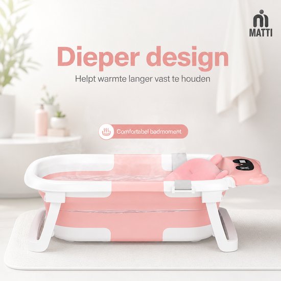 MATTI® - Baby Bad- Babybad - Baby Badset - Opvouwbaar - Inclusief Kussen en Thermometer - Roze — afbeelding 5