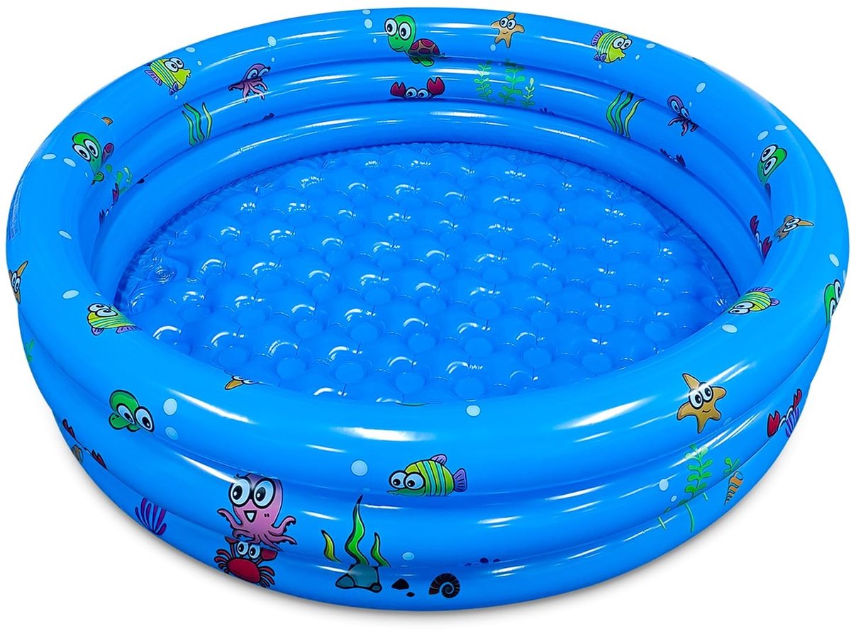 SnelShoppen - Opblaasbaar Zwembad voor Kinderen en Peuters, 130 cm Diameter Peuterbad met Oceaan Dierenprint, Zachte Bodem, Buitenzwembad voor Tuin en