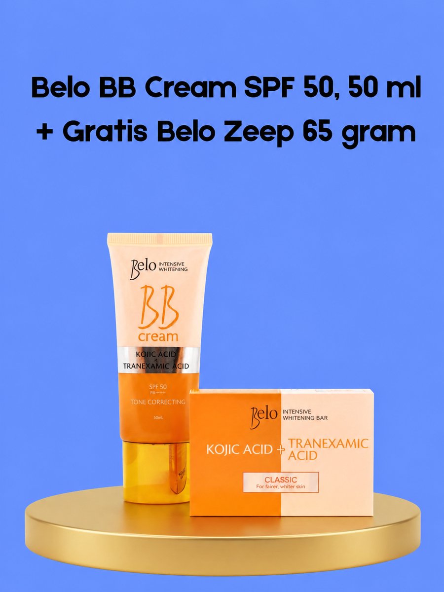 Belo BB Cream SPF 50 – 50 ml + Gratis Belo Zeep 65 g – Verhelderende & Beschermende Huidverzorgingsset – Verminderde Donkere Vlekken, Egaliseert de Huidtint & Beschermt tegen UV-stralen – Voor een Gladde, Stralende & Gezonde Huid