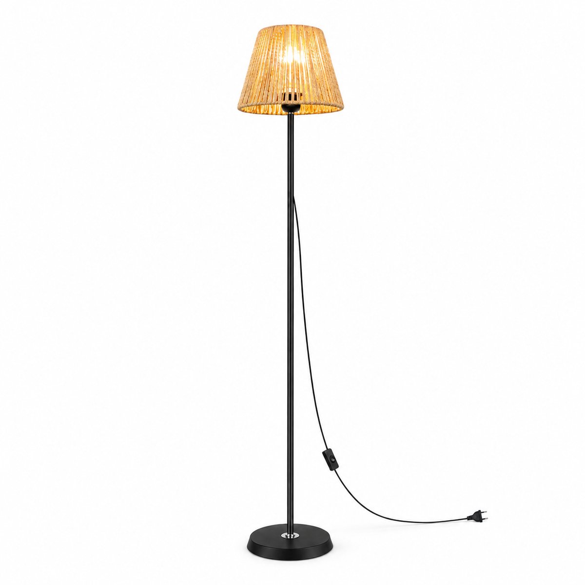 Oraymin Rotan Vloerlamp 140 cm – Staande Lamp met Gevlochten Kap – Natuurlijke Sfeer voor Woonkamer en Slaapkamer – Zonder Lamp