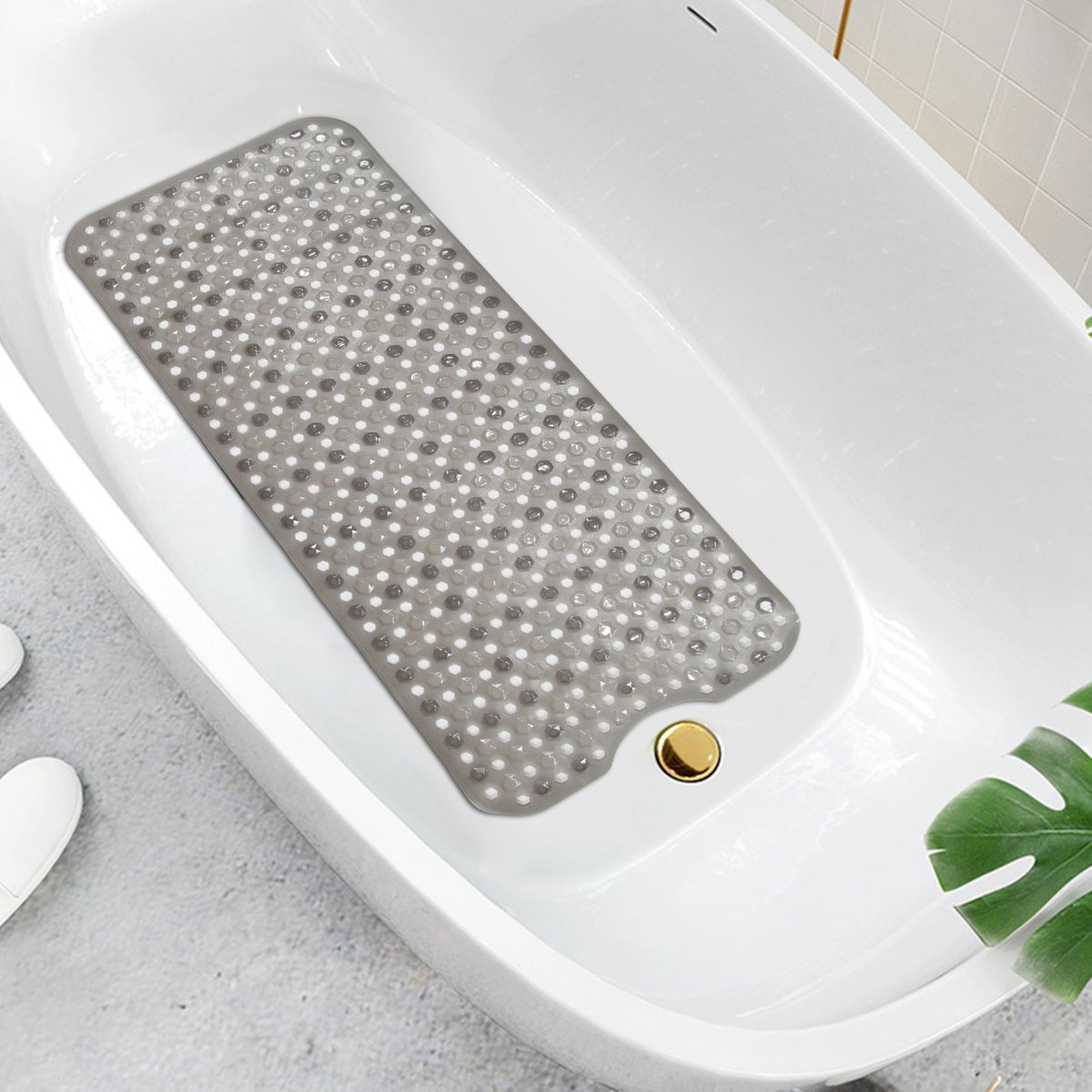 SnelShoppen - Antislip Badmat - Extra Lange Antischimmel Douchemat - Machinewasbare Badkamer Vloermatten met Sterke Rubberen Zuignap Grip - Grijs - 40