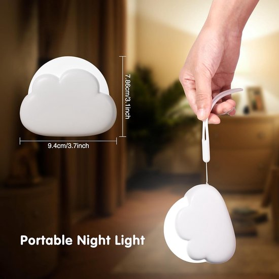 Draagbaar nachtlampje, nachtlampje, wolk, oplaadbaar, voor borstvoeding, nachtlampje voor baby's, bedlampje voor kinderen, decoratie, babykamer, 4 instelbare intensiteiten (wit) van Merkloos — afbeelding 3