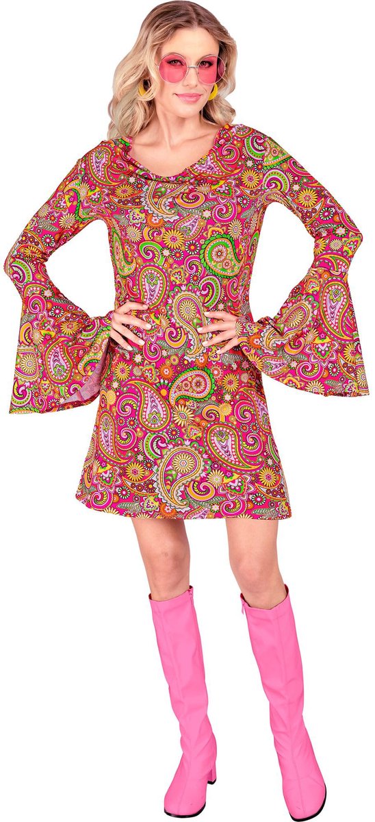 SnelShoppen - Jaren '60 Kostuum Jurk - Hippie, Reggae, Flower Power, Disco Fever - Party Fashion - Maat S/M - Perfect voor Feesten en Thema-avonden