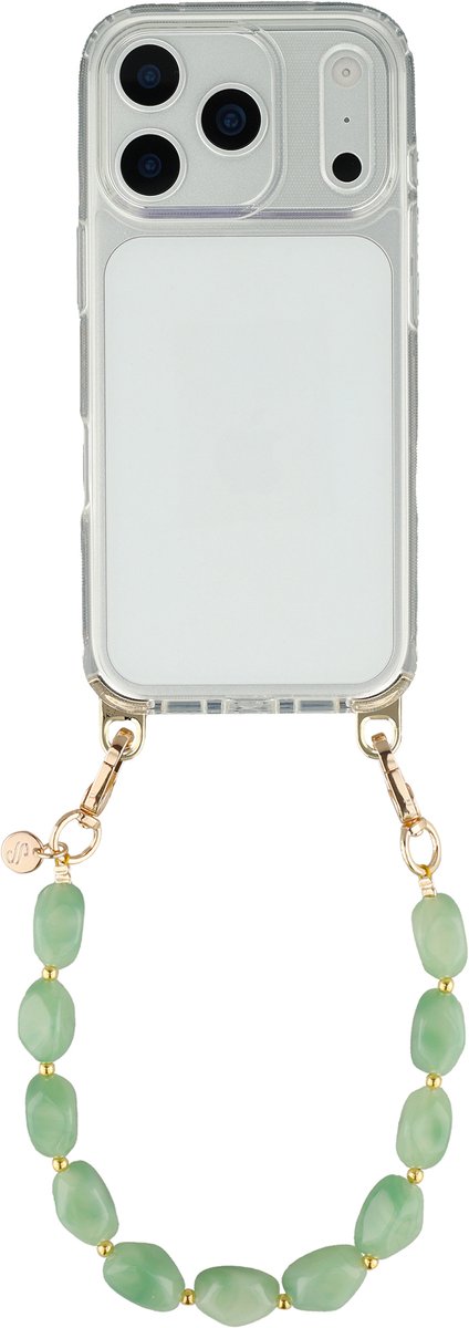 Selencia Transparant Hoesje met Haakjes inclusief Satin Crush Polskoord - Geschikt voor Apple iPhone 17 Pro - Mint Green