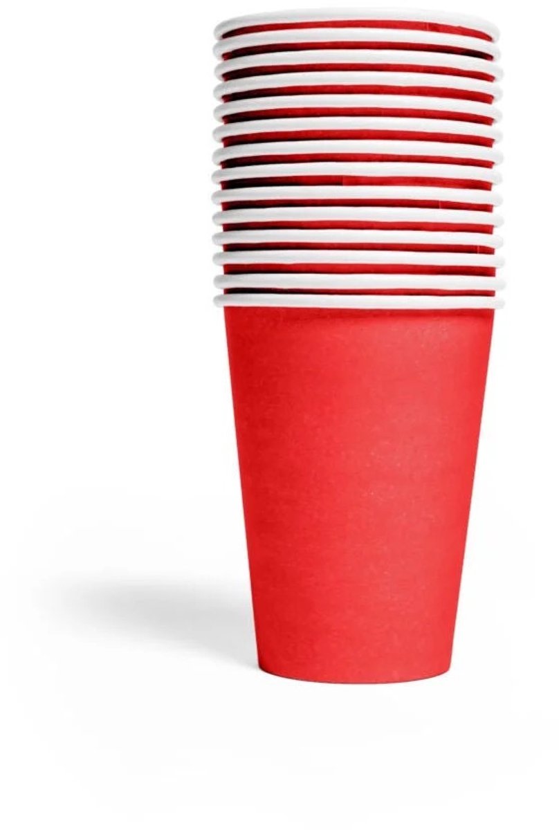 Kartonnen drink bekers rood - 14 stuks - Unique - 270 ml - Wegwerp bekers rood