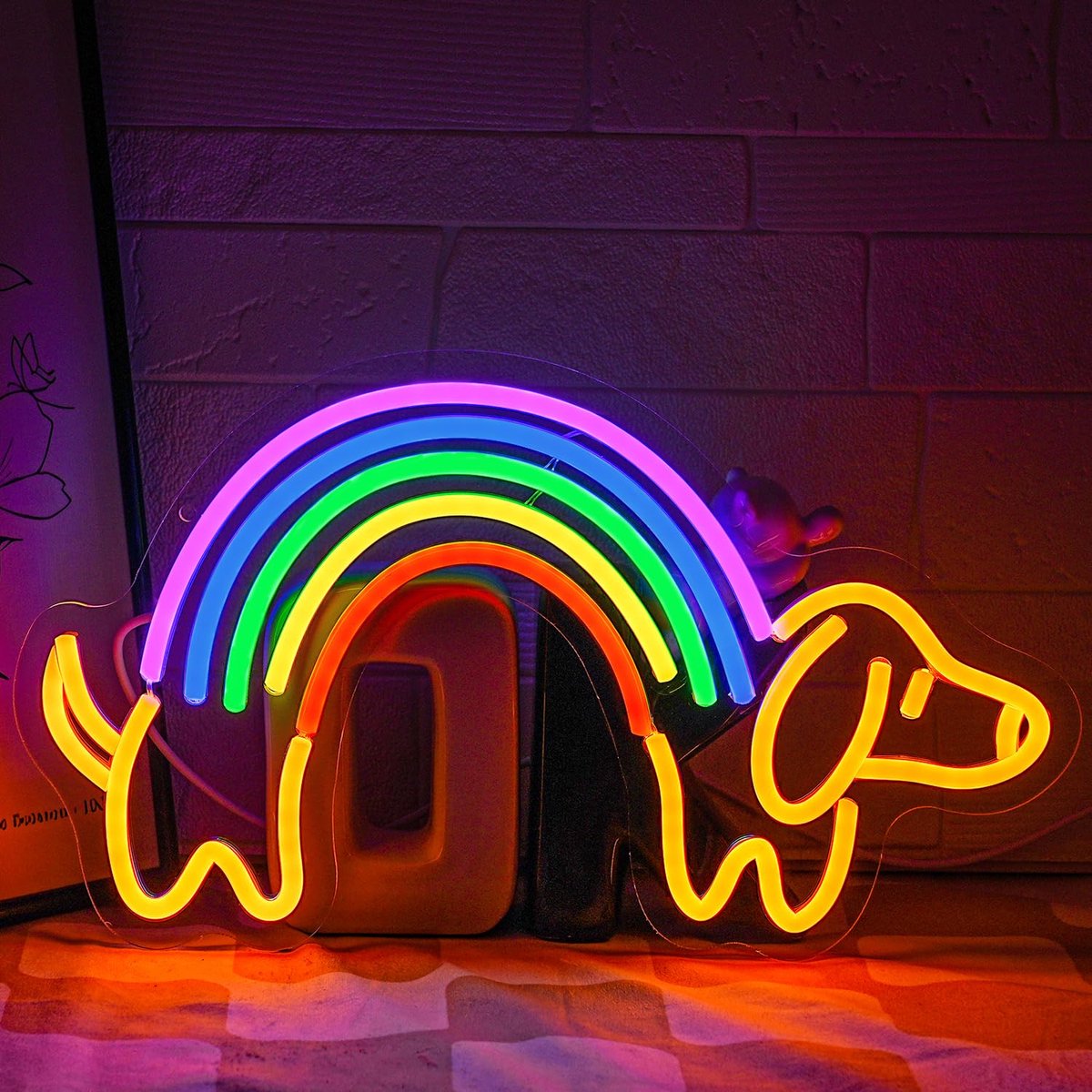 SnelShoppen - LMSIGNLY Teckel Neon Bord Wanddecoratie Hond LED Neon Licht Dierenwinkel Kinderen Slaapkamer Dimbaar Regenboog Kleur Hondenliefhebber