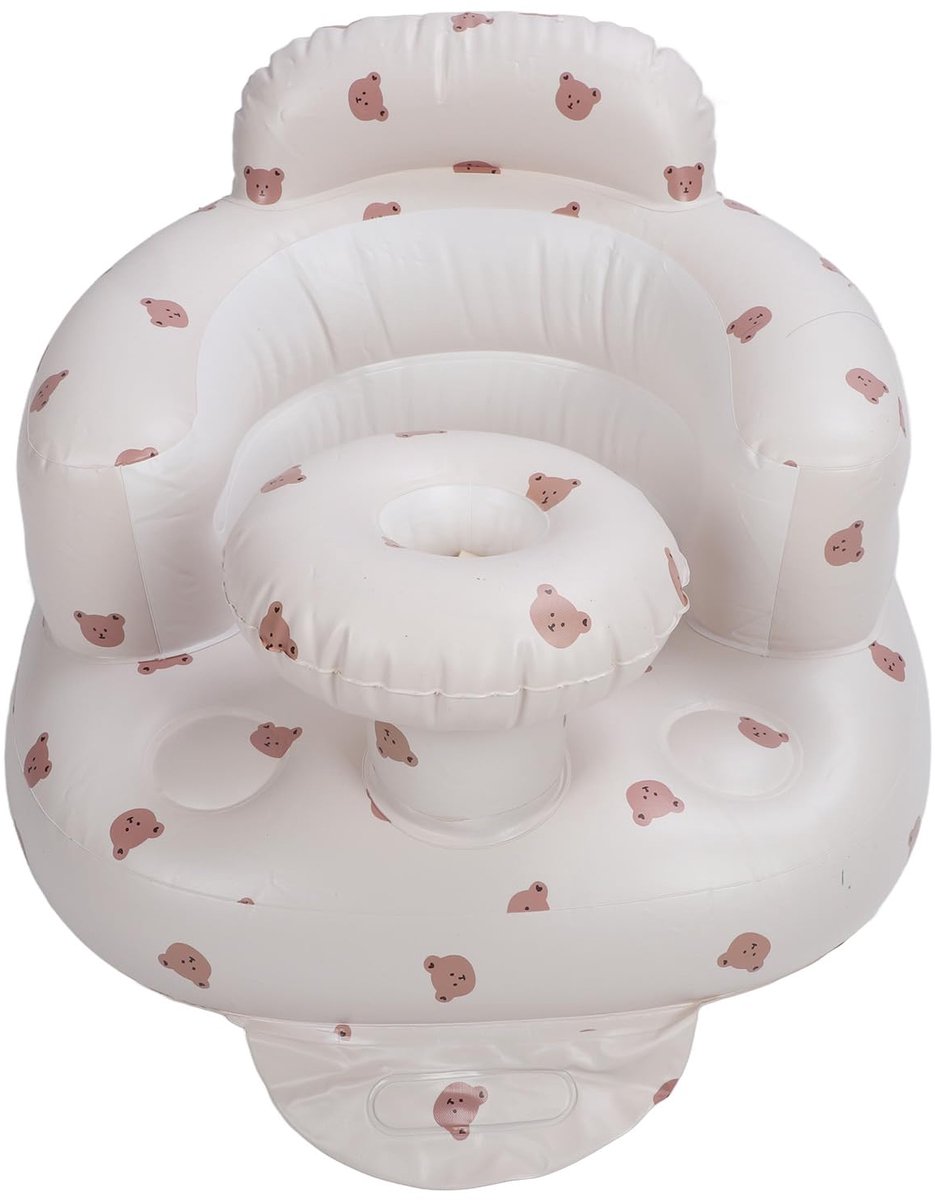 SnelShoppen - Opblaasbare Baby Rugsteun Sofa Kinderstoel met Beer Patroon en Dienblad voor Douche, Bad, en Speelplezier, Ideaal voor Baby's en Peuters