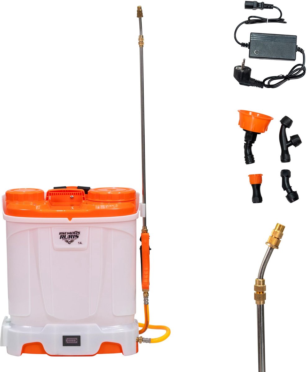 SnelShoppen - Elektrische sproeier RSE 1400S - 14L tank, 12V 8Ah accu, telescopische metalen lans, 6 bar druk, automatische mengfunctie, accessoires v