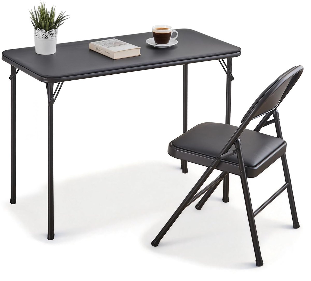 SnelShoppen - Opvouwbare Tafel en Stoelen Set - Draagbare Bistro Set met PU Leren Blad - Camping, Terras, Appartement - Perfect voor Feesten en Kaarts