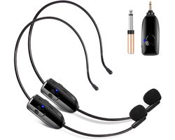 Draadloos microfoonsysteem voor 2 personen – dubbele draadloze headset 2,4G en handmicrofoon 2-in-1 – bereik 150 ft – voor stemversterker, podiumluidsprekers, docent.