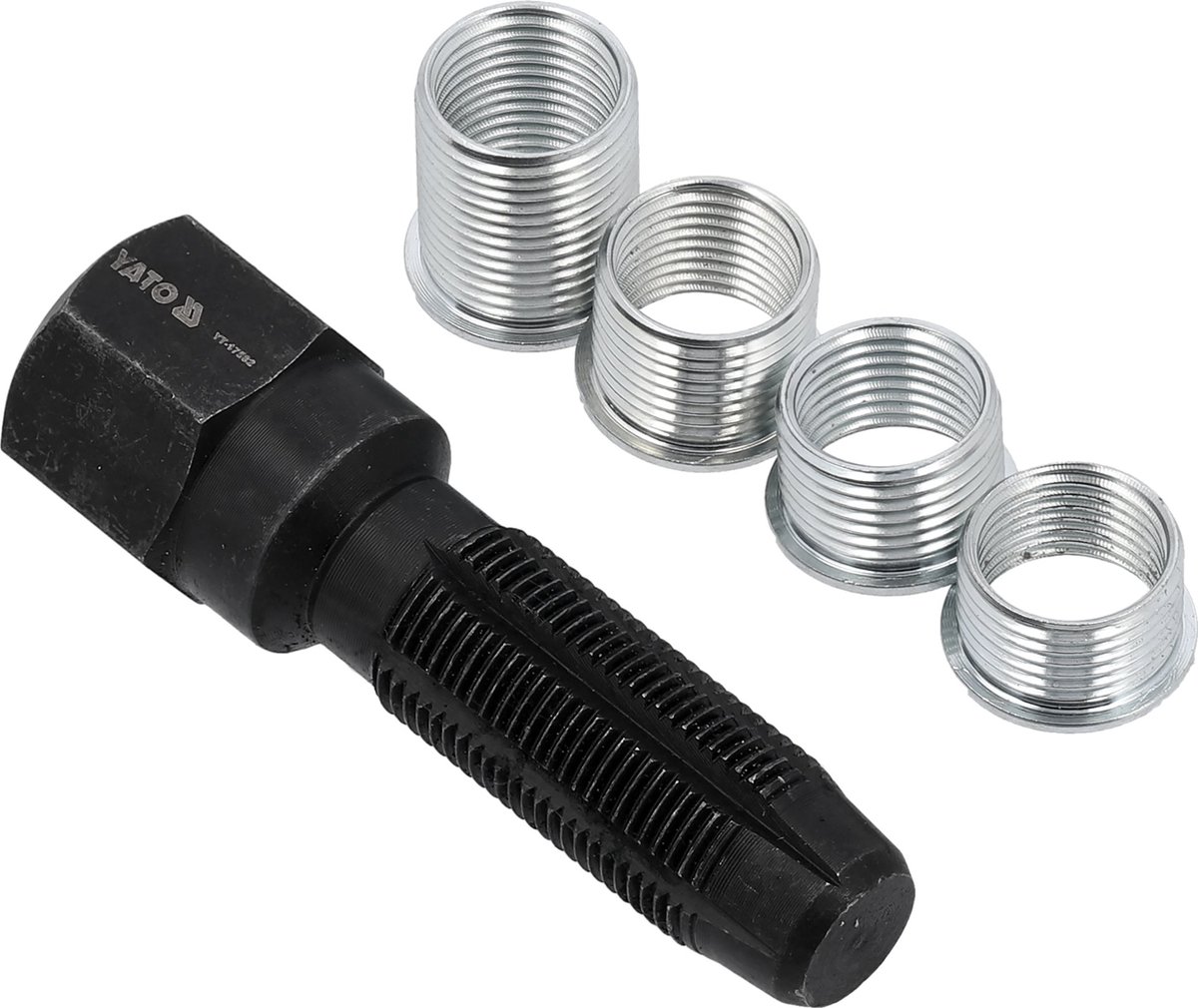 YATO Professionele Bougieschroefdraad Reparatieset – 5-Delig – M14 x 1.25 mm – Met M16 Tap & 4 Schroefdraadbussen (10, 11, 13, 19 mm) – Gehard Koolstofstaal – Inclusief Koffer