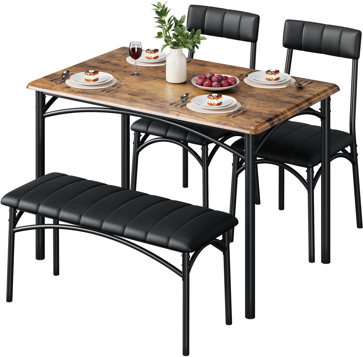 Triumpunpre Eetkamerset 4-delig – 1x Eettafel 110x70x76 cm + 3x Gestoffeerde Eetkamerstoelen – Retro Eethoek met MDF Tafelblad en Metalen Onderstel – Compacte Eettafel Set voor 4 Personen – Vintage Kleur