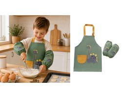 Kookschort Kind Waterproof - Dinosaurus Groen - Keukenschort Peuter - Kinderschort - 3-5 jaar