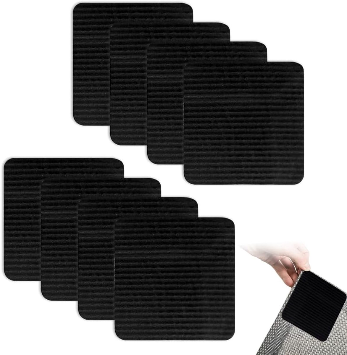 8 stuks tapijtantisliponderlegger, wasbaar en herbruikbaar, antislip, tapijtkleefpads, voor hout, tegels, marmeren vloeren (zwart)