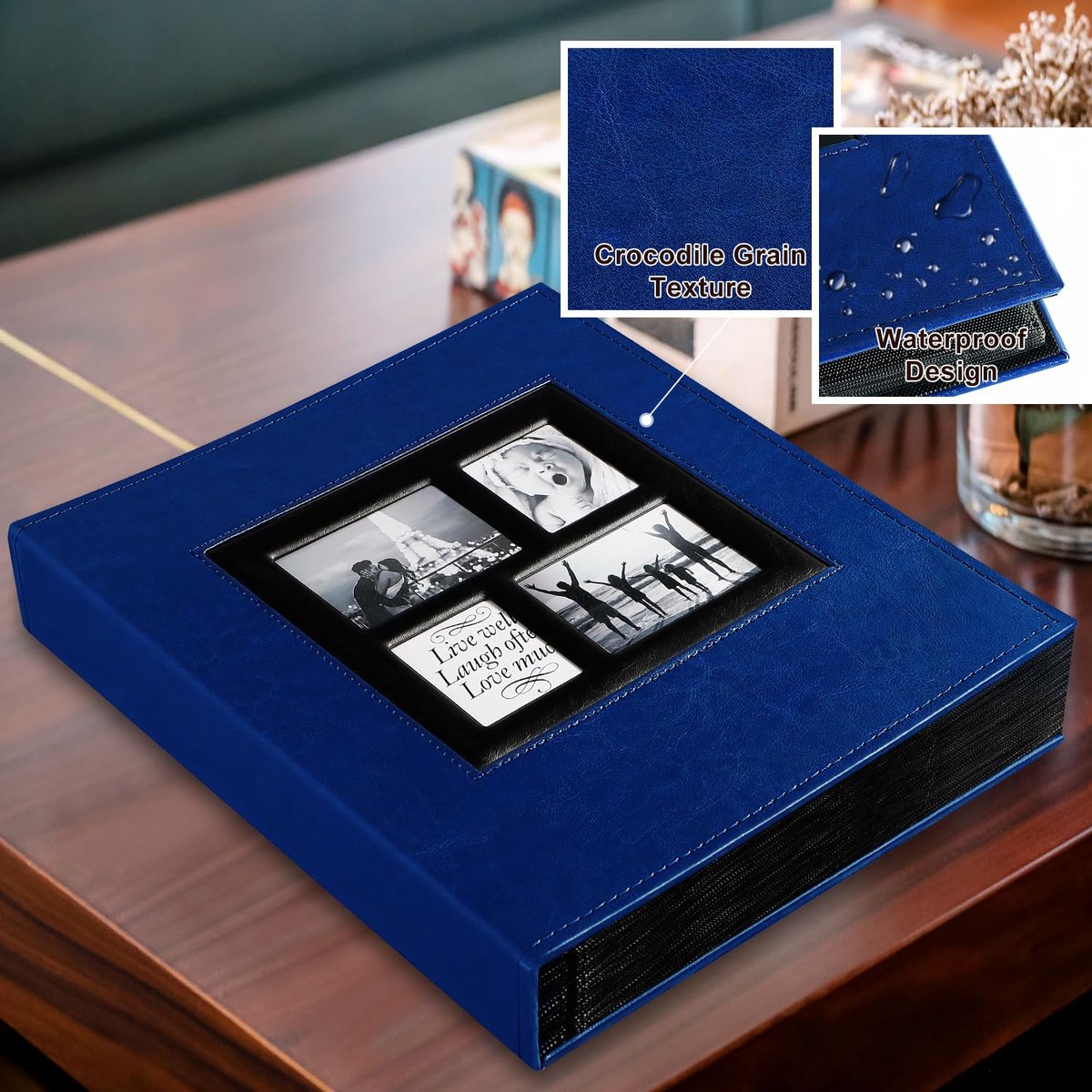 SnelShoppen - Ywlake Insteekalbum 10 x 15 cm, Vintage Leer Fotoalbum voor 1000 Foto's, Zwart met Blauw, Ideaal voor Bruiloft, Familie en Herinneringen