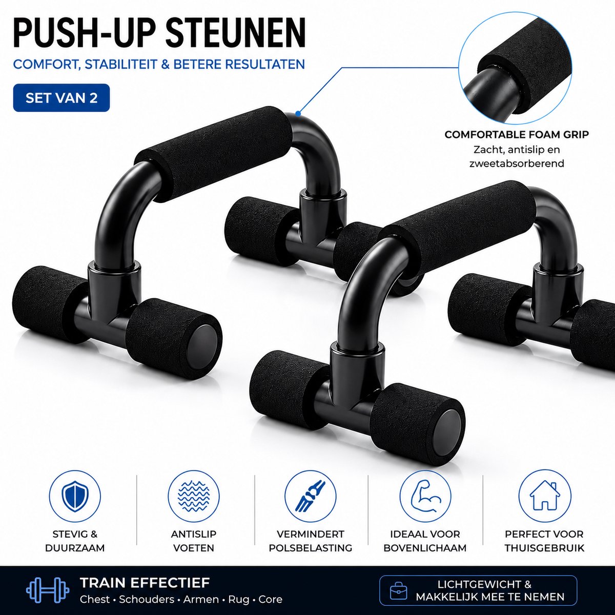 FSW-Products Push Up Bars - Opdruksteunen - Antislip Comfort Grip - Fitness Handgrepen - Set van 2
