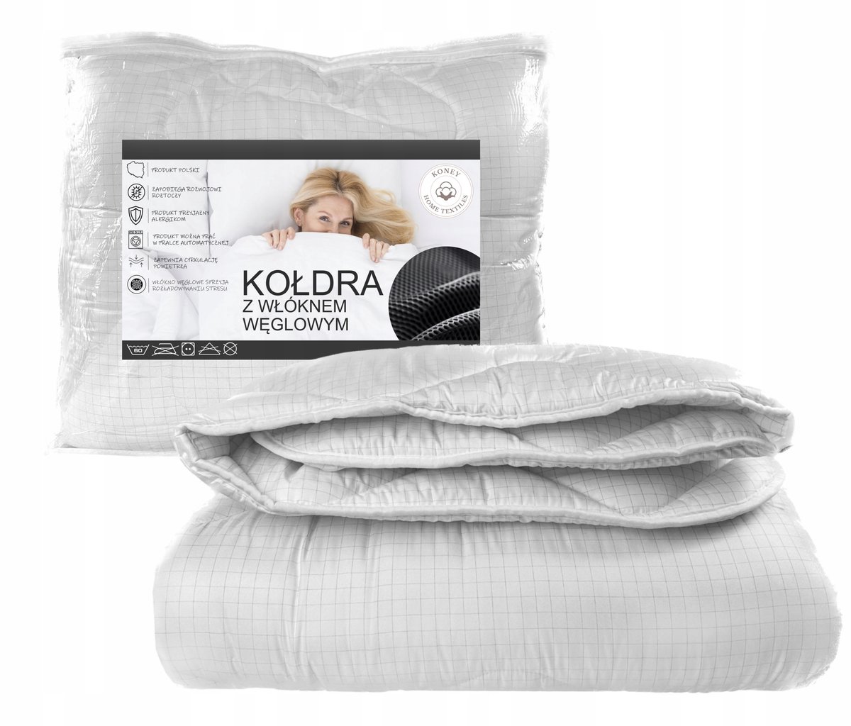 KONEY - Winterdekbed 180 x 200 cm - koolstofvezel - Wit - 300 g/m² - met opbergtas