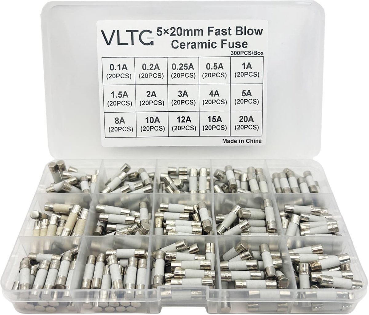VLTG Keramische Zekering 5x20mm - Keramische Buiszekering - Snel (F) - 0.1A t/m 20A - Zekeringset 300 stuks