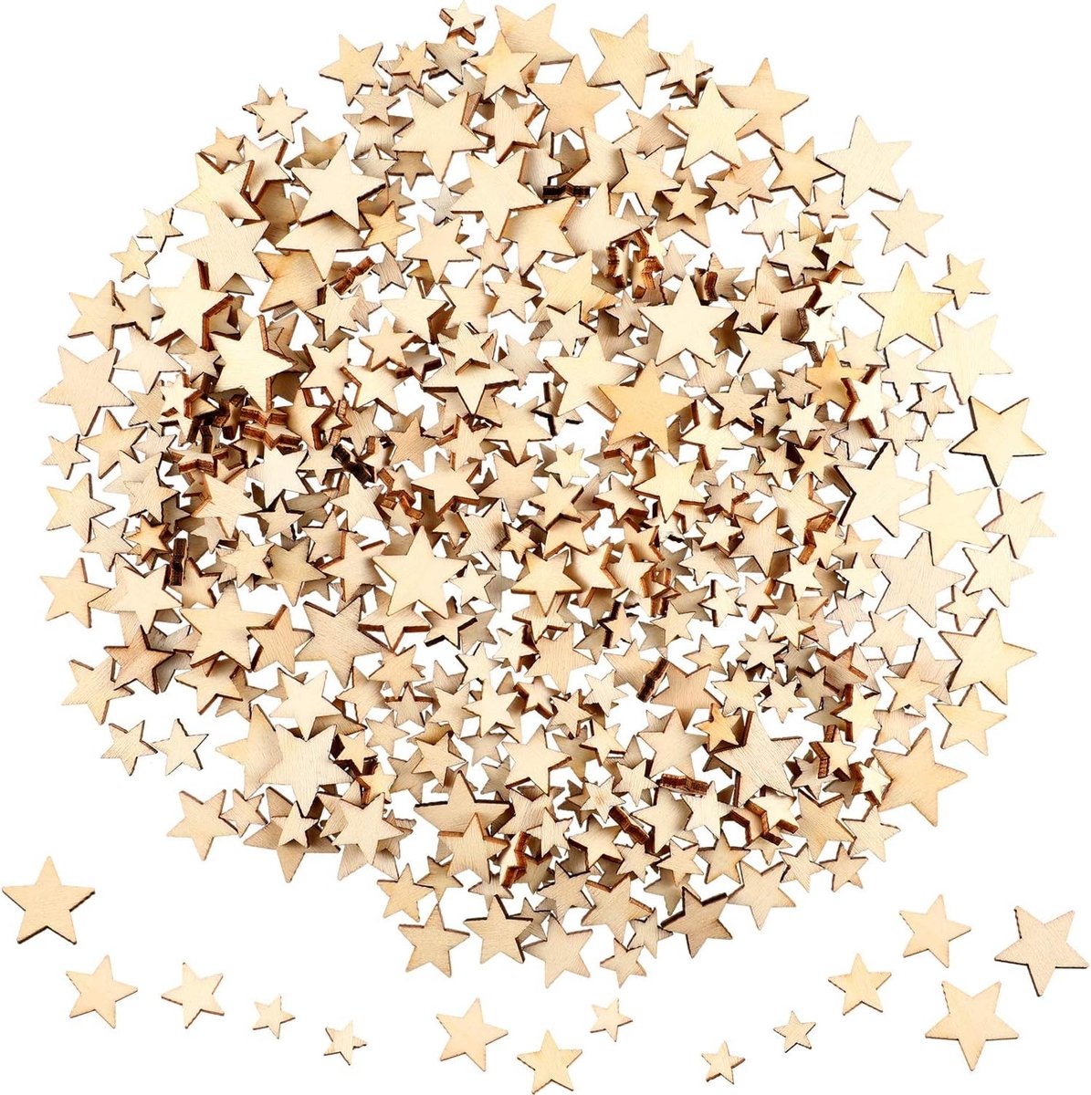 400 Pcs Mini Houten Sterren en Schijven, Mix van Maten voor Kerst, Bruiloft en DIY Creaties