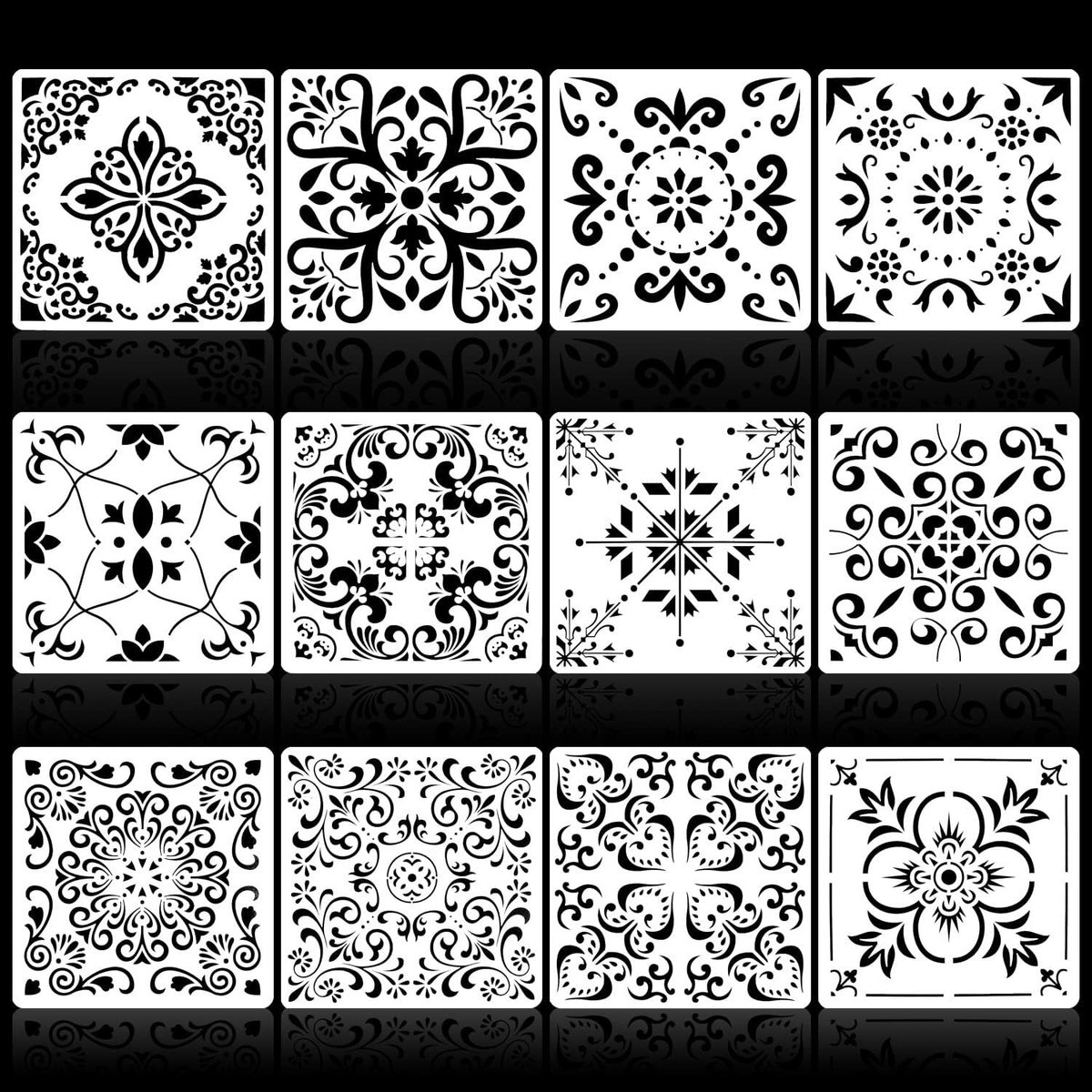 Set van 12 Herbruikbare Grote Tegel Sjablonen 30 x 30 cm voor Vloer, Muur en Meubel Decoratie