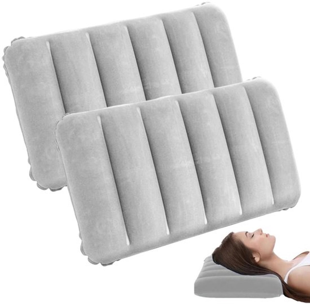 Opblaasbaar Kussen 30 x 47 cm - 2 Stuks - Comfortabel - Duurzaam - Compact - Draagbaar - Reis Kussen