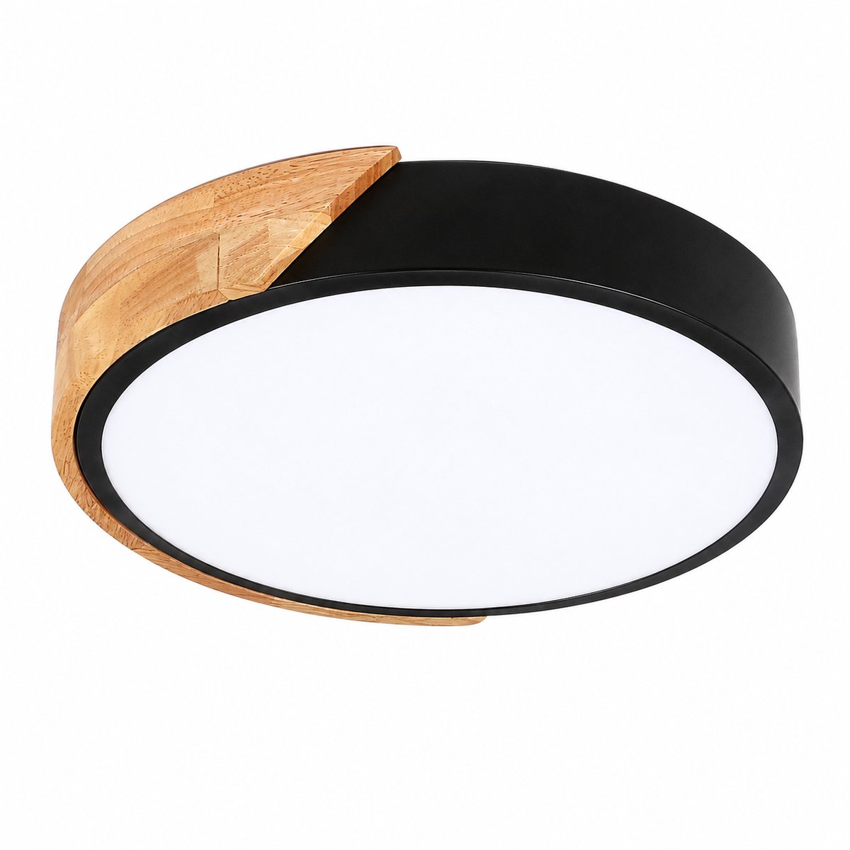 ITRONIQ Plafondlamp LED 31 CM - Moderne Plafonnière Houtlook - Opbouw Plafondverlichting - Ronde Plafondlamp 6500K - Zwart Hout