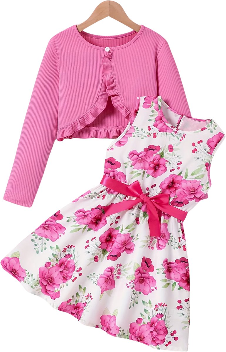 Currero Zomerjurk Meisjes Zomerjurken Kinderen Jurk Meisje Ibiza Stijl Sundress Kinderkleding 9-10 Jaar Rode Roos