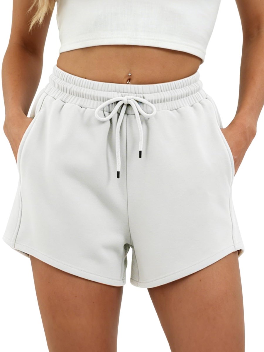 SnelShoppen - Sweatshorts Dames Hoge Taille Katoen Joggingbroek met Zakken Zomer Comfortabele Sport- en Lounge-Shorts voor Yoga Hardlopen Wit Maat L