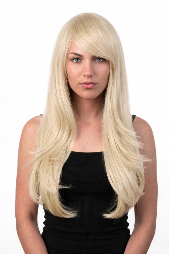 KIMU® Luxe Lange Lichtblonde Pruik Schuine Pony - Witblond Lady Gaga Festival