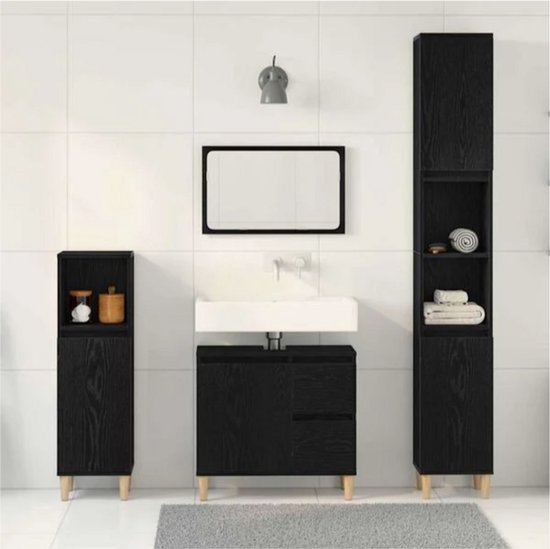 Foto: Badkamermeubelset 3 st zwart eiken 30 x 30 x 180 cm