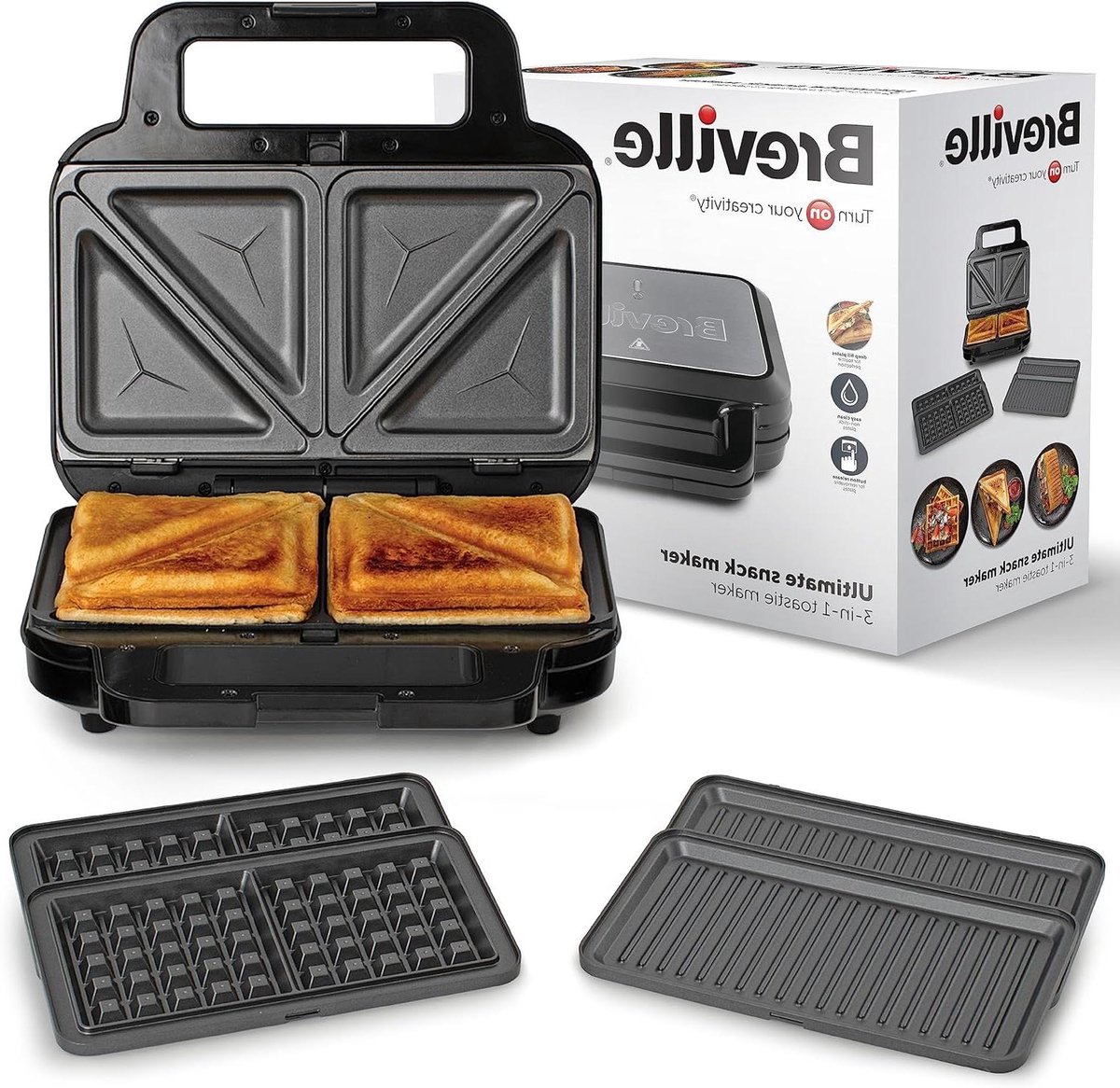 Sandwichmaker - Tosti apparaat - Snacks maken - Extra diepe platen - 30.7 x 30.7 cm - Zwart RVS