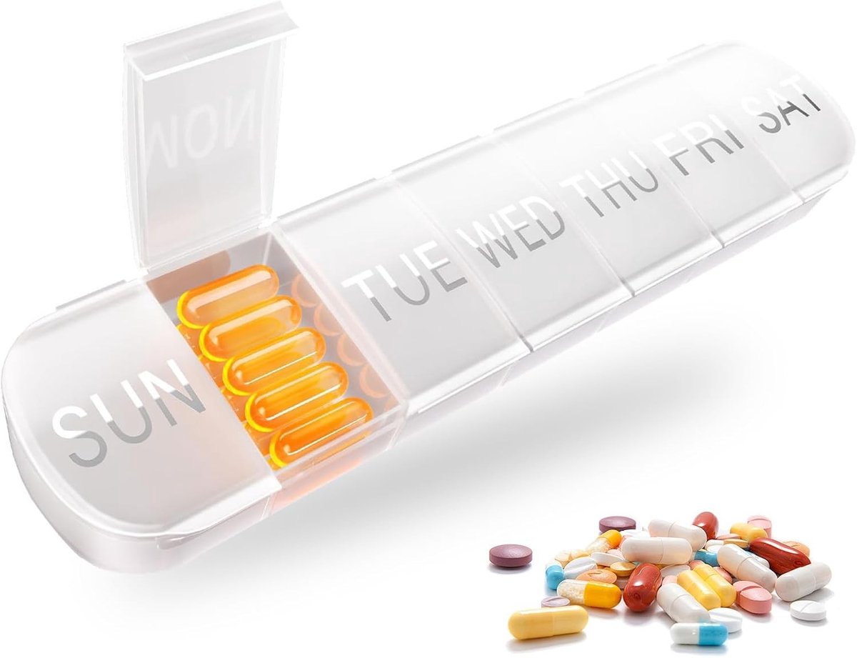 Tabletten Organizer voor Medicijnen - 7 Dagen Pillendoos, BPA-vrij, Vochtbestendig en Draagbaar voor Vitaminen en Visolie