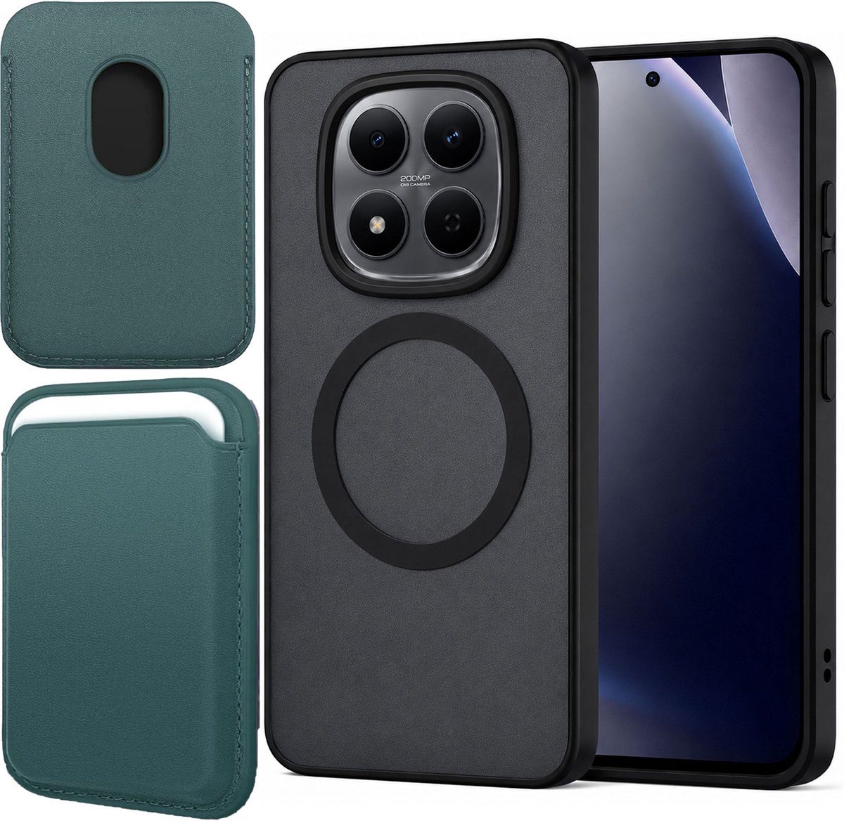 Hoesje + Pasjeshouder geschikt voor Xiaomi Redmi Note 15 Pro+ 5G - Portemonnee geschikt voor MagSafe - Magnetisch - Pasjes Houder - Creditcardhouder - Turqoise
