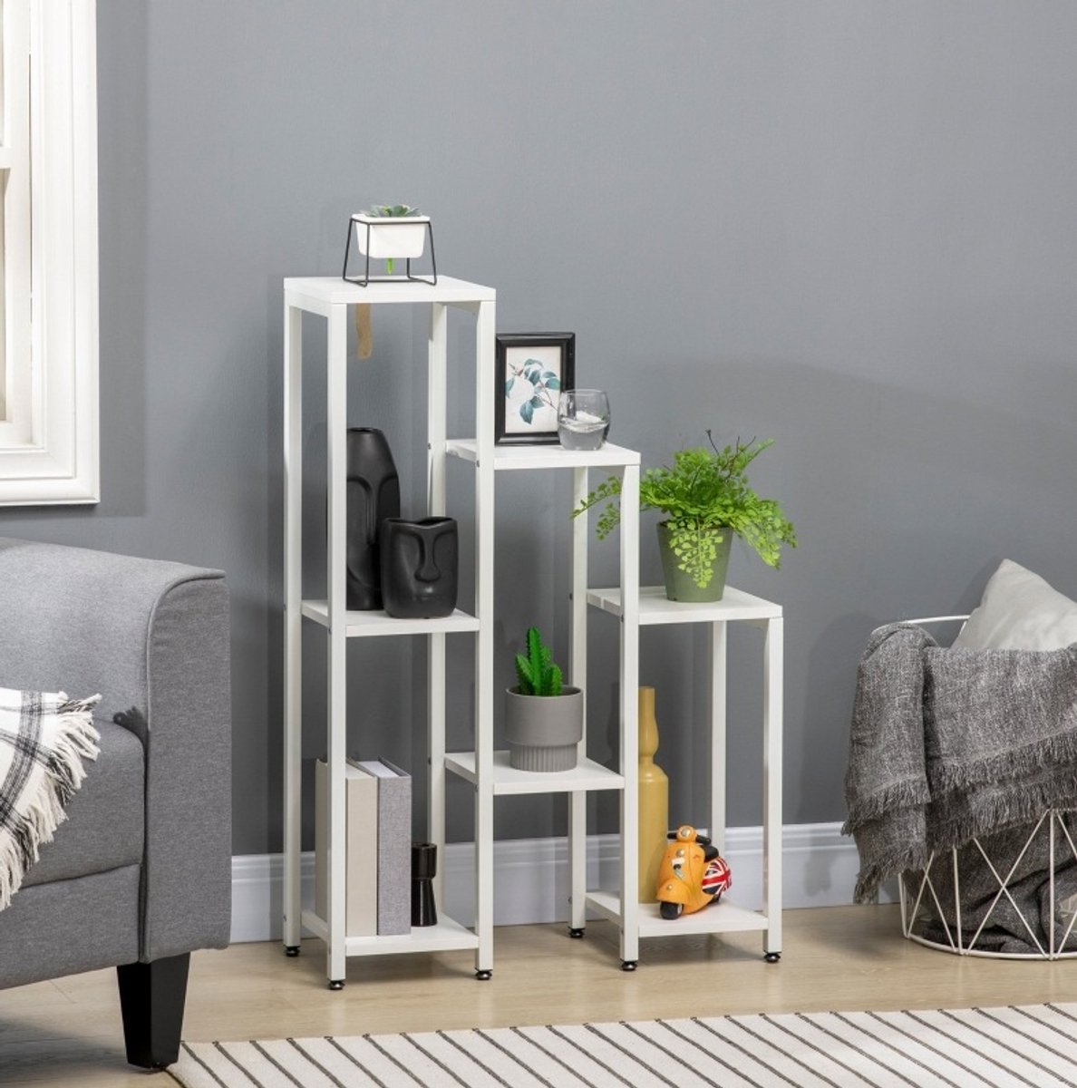 Plantenrek 7 Niveaus Wit Staal 65 X 23 X 94,5 Cm Voor Binnen En Buiten Opbergruimte En Decoratie