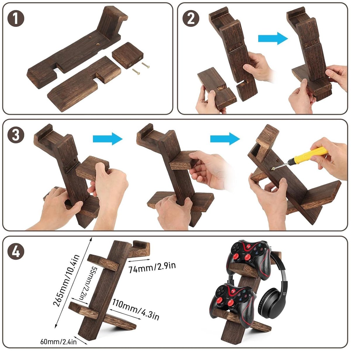 SnelShoppen - 2 stuks Inklapbare Controllerhouder voor Tafel, Houten Mobiele Telefoonhouder, Universele Game Controller Standaard, Hoofdtelefoonhouder — cadeau in Gadgets - foto 2