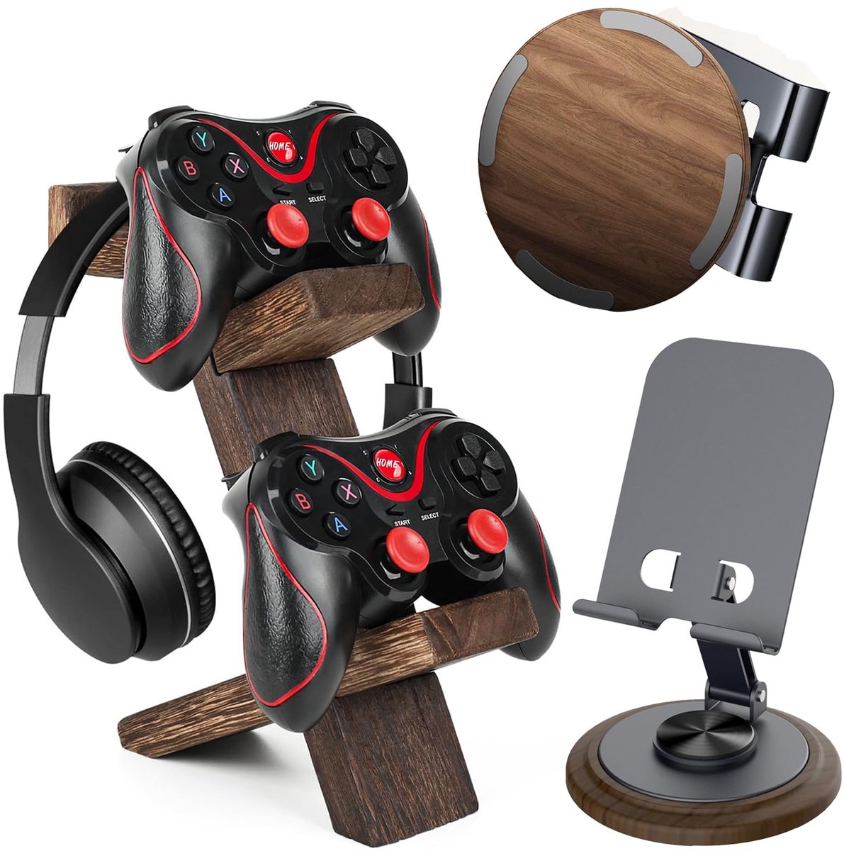 SnelShoppen - 2 stuks Inklapbare Controllerhouder voor Tafel, Houten Mobiele Telefoonhouder, Universele Game Controller Standaard, Hoofdtelefoonhouder